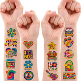 8 Sheets (96PCS) 60s Temporary Tattoos Theme Tie Dye Hippie Birthday Party Decorations Favors Supplies Stickers For Adults Kids Gifts Classroom School Prizes Rewards